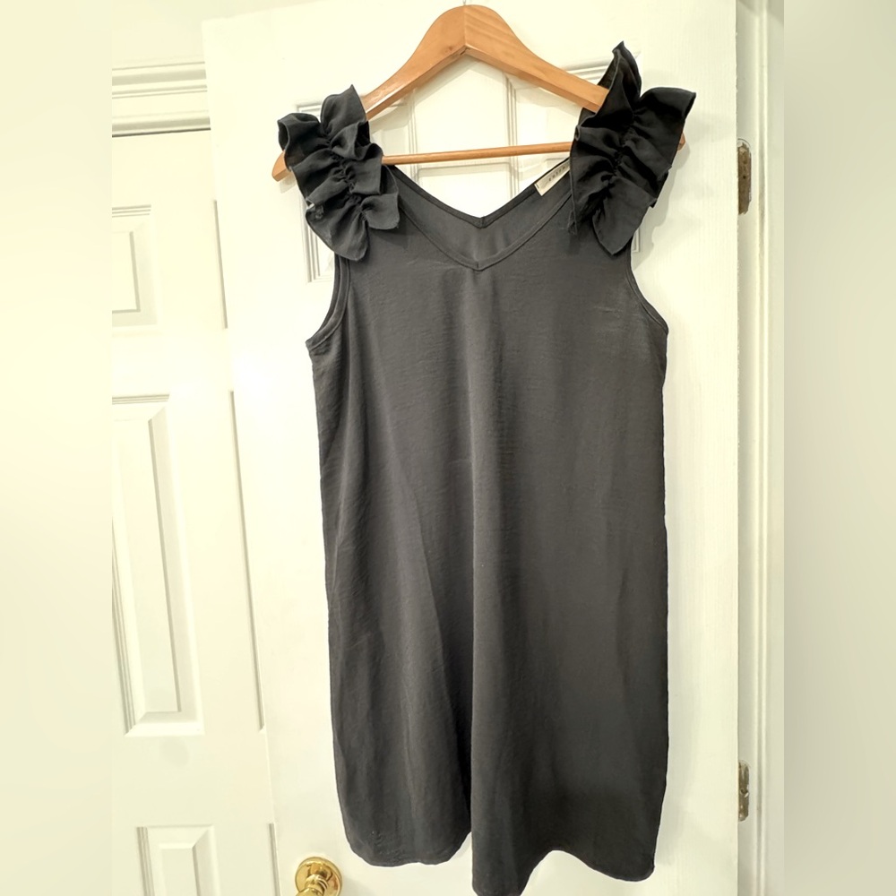 Entro Classic Black Ruffled Shoulder Dress